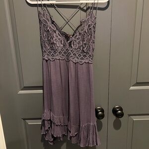 Free People Adella Slip Mini Dress in Charcoal-Size Medium